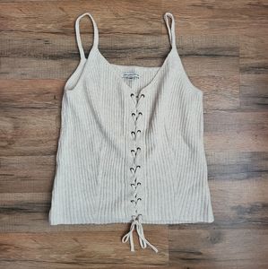 American Eagle Outfitters Cream Ribbed Tank Top